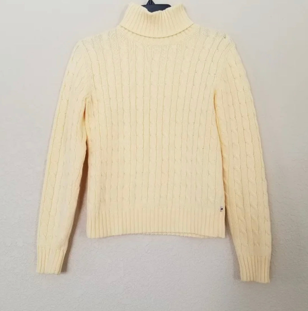 Tommy Hilfiger vintage knit woollen turtleneck jumper sweater pale yellow 