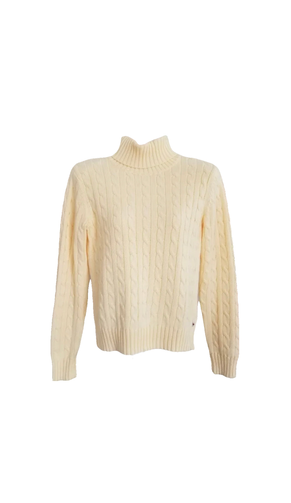 Tommy Hilfiger vintage knit woollen turtleneck jumper sweater pale yellow 
