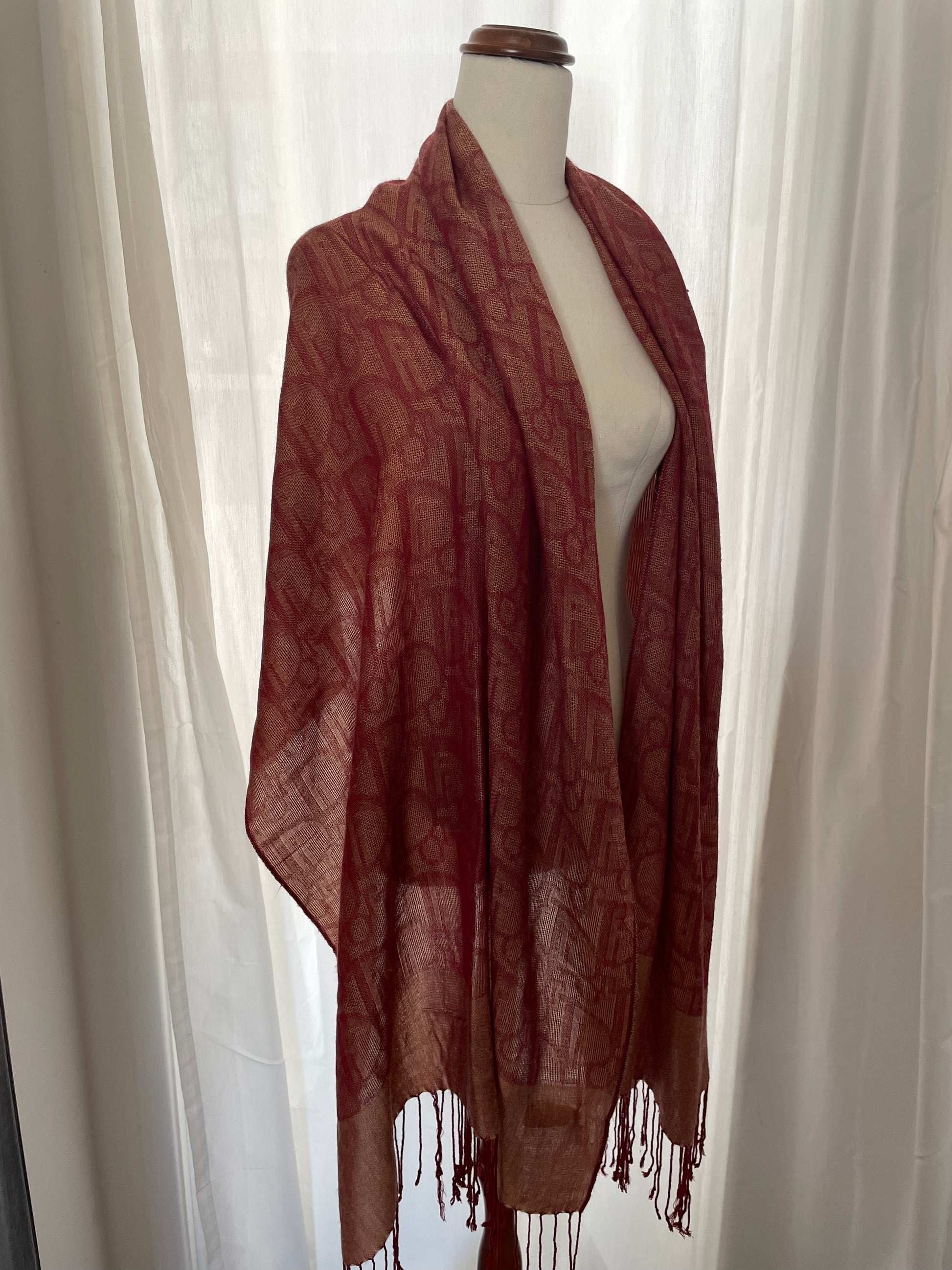 Dior pashmina red and gold hues with fringe tassle