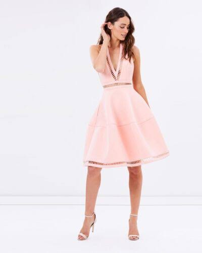 unique soft baby pink flare vneck neoprene dress asilio limited edition jasmine dress ipswich australia designer dress cheap formal boutique